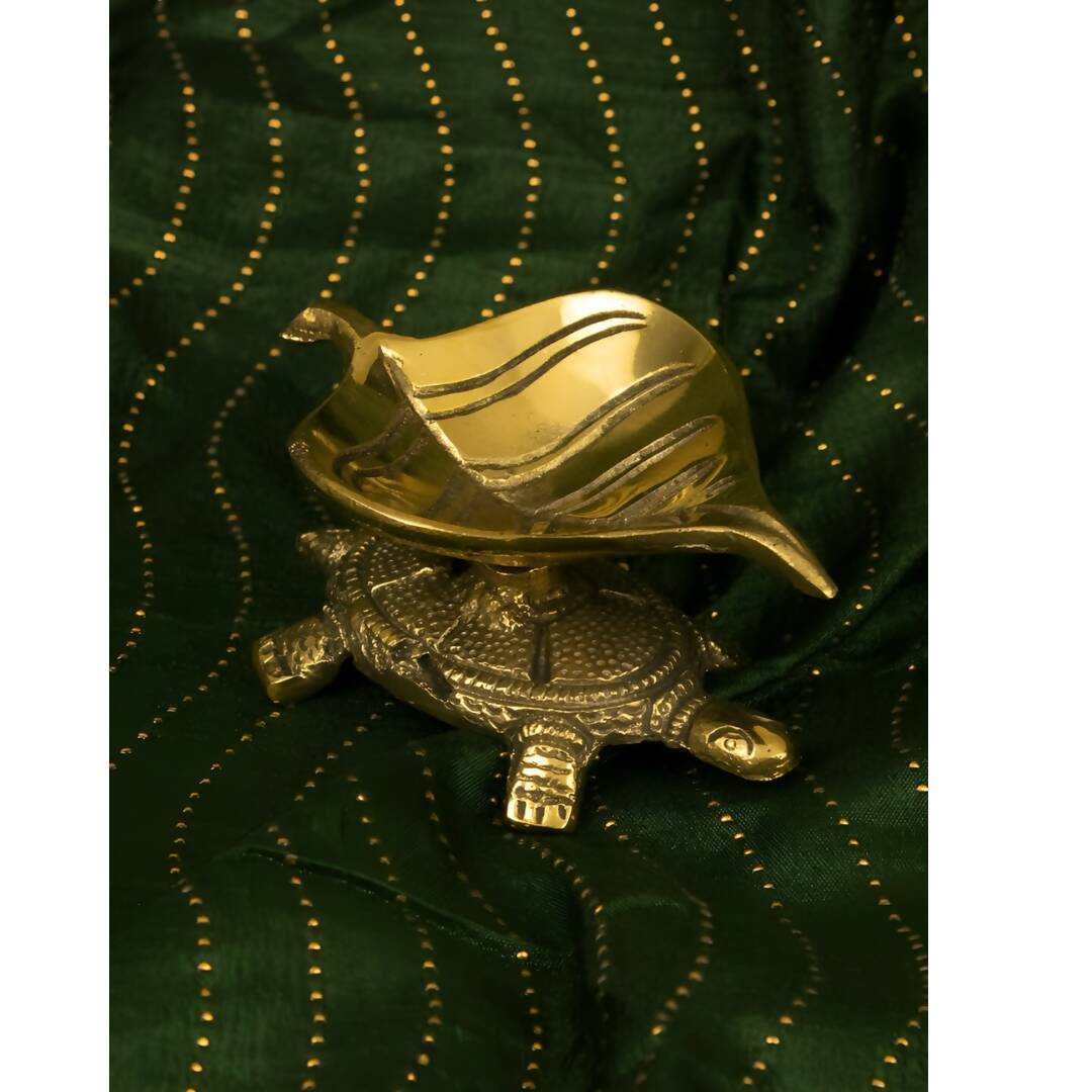 Spillbox Gold Toned Tortoise Leaf Diya - Distacart