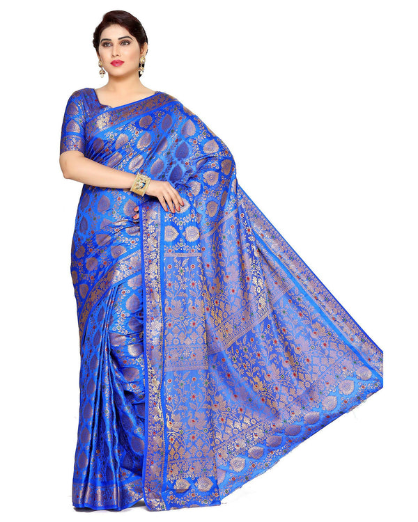 Mimosa Women's Blue Art Silk Kanjivaram Saree - Distacart