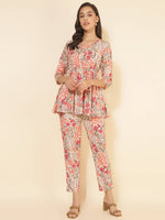 Thumbnail for Janasya Women's Multicolor Moss Floral Printed Casual Flared Co-ords - Distacart