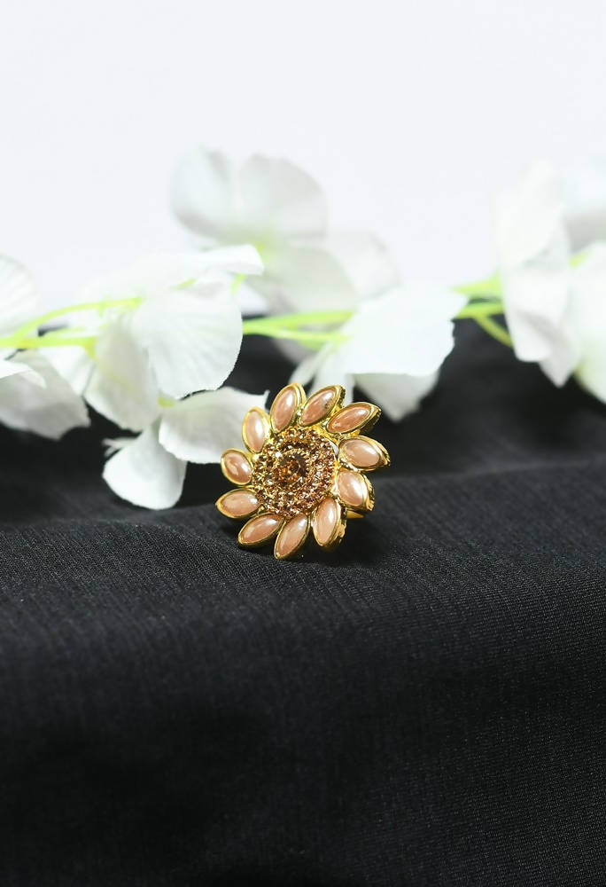 Tehzeeb Creations Sunflower Style Ring With Kundan And Stone