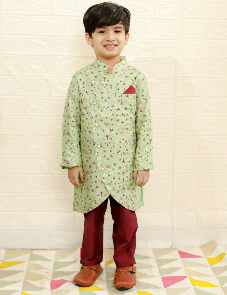 Lil Drama Boys Ethnic Kurta Pyjama - Green - Distacart