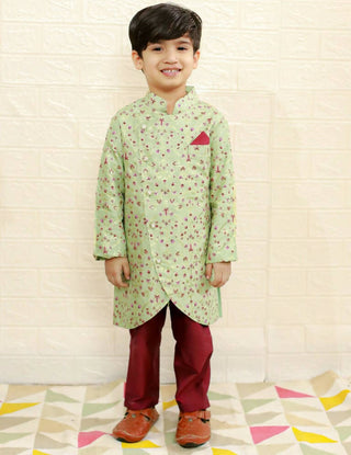 Lil Drama Boys Ethnic Kurta Pyjama - Green - Distacart