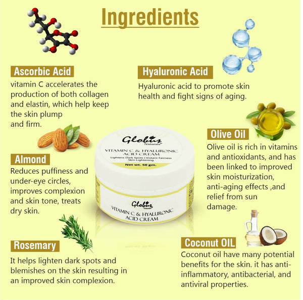 Globus Naturals Hyaluronic Acid and Vitamin C skin Lightening Brightening Cream - Distacart