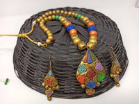 Thumbnail for Terracotta Multi Colour Boho Style Neckset With Matching Earrings-Multi Colour
