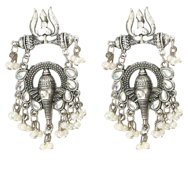 Mominos Fashion Johar Kamal Ganesh Design Silver Color Earrings - Distacart