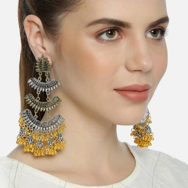 Mominos Fashion Beautiful Silver & Gold Earrings with Jhumkas Design - Distacart