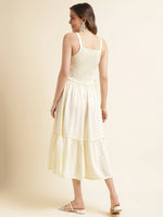 Thumbnail for White Cotton Solid Flared Dress with Printed Shrug - Yukti - Distacart