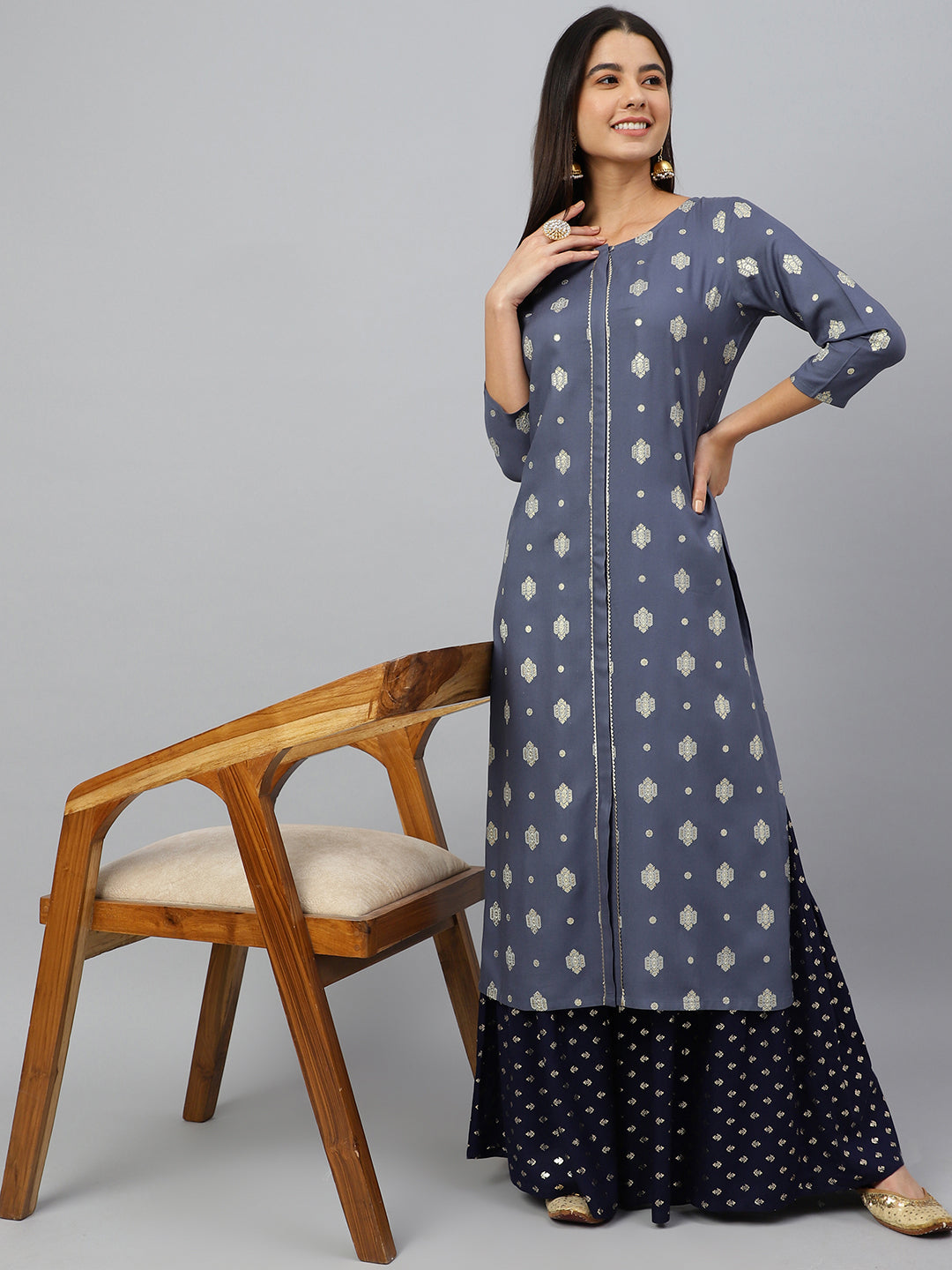 Janasya Women's Grey Rayon Ethnic motifs Festive Straight Kurta - Distacart