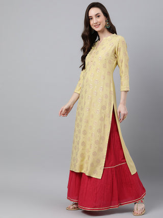 Janasya Women's Yellow Rayon Ethnic motifs Festive Straight Kurta - Distacart