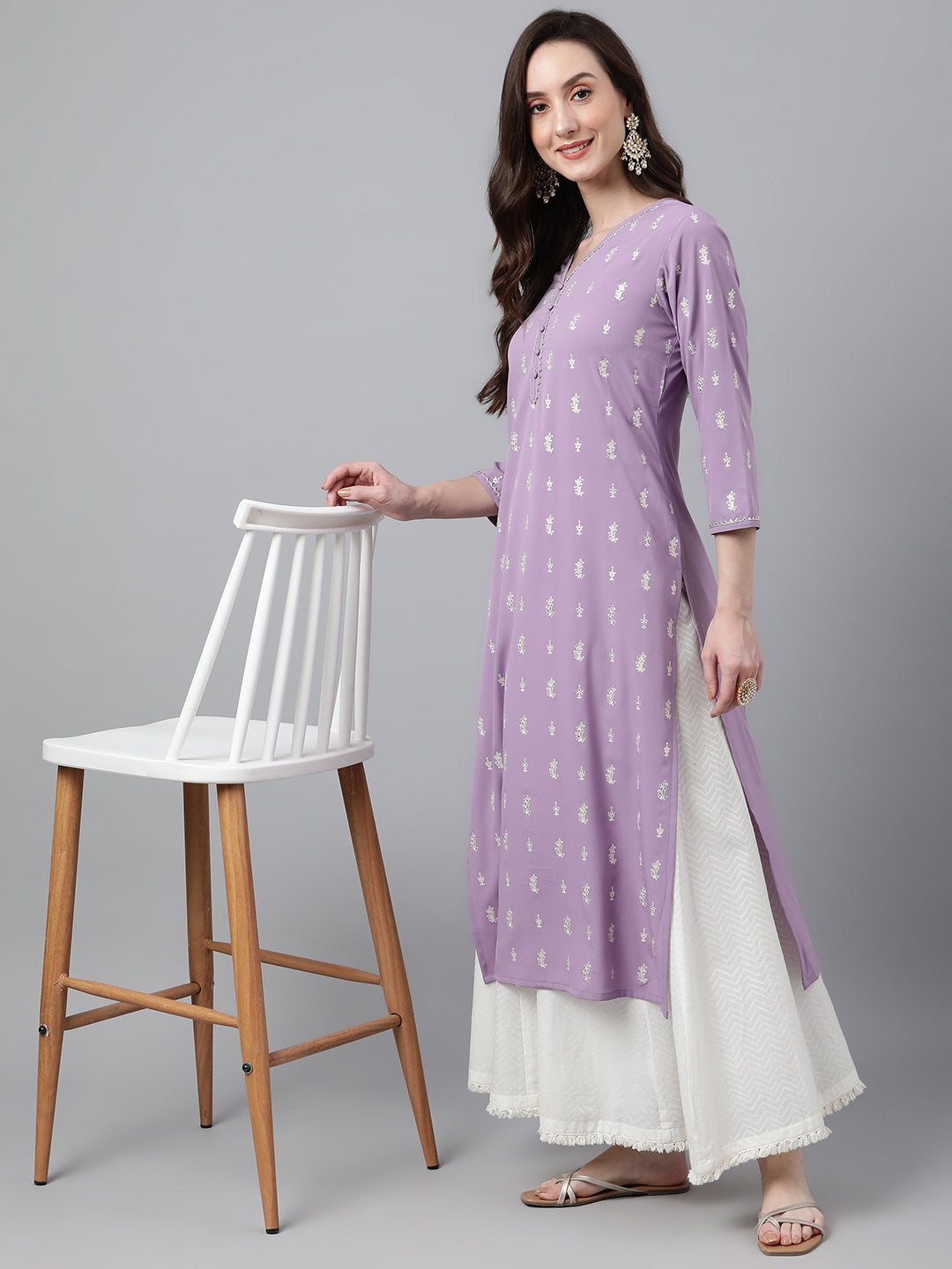 Janasya Women's Lavender Crepe Foil Print Casual Straight Kurta - Distacart