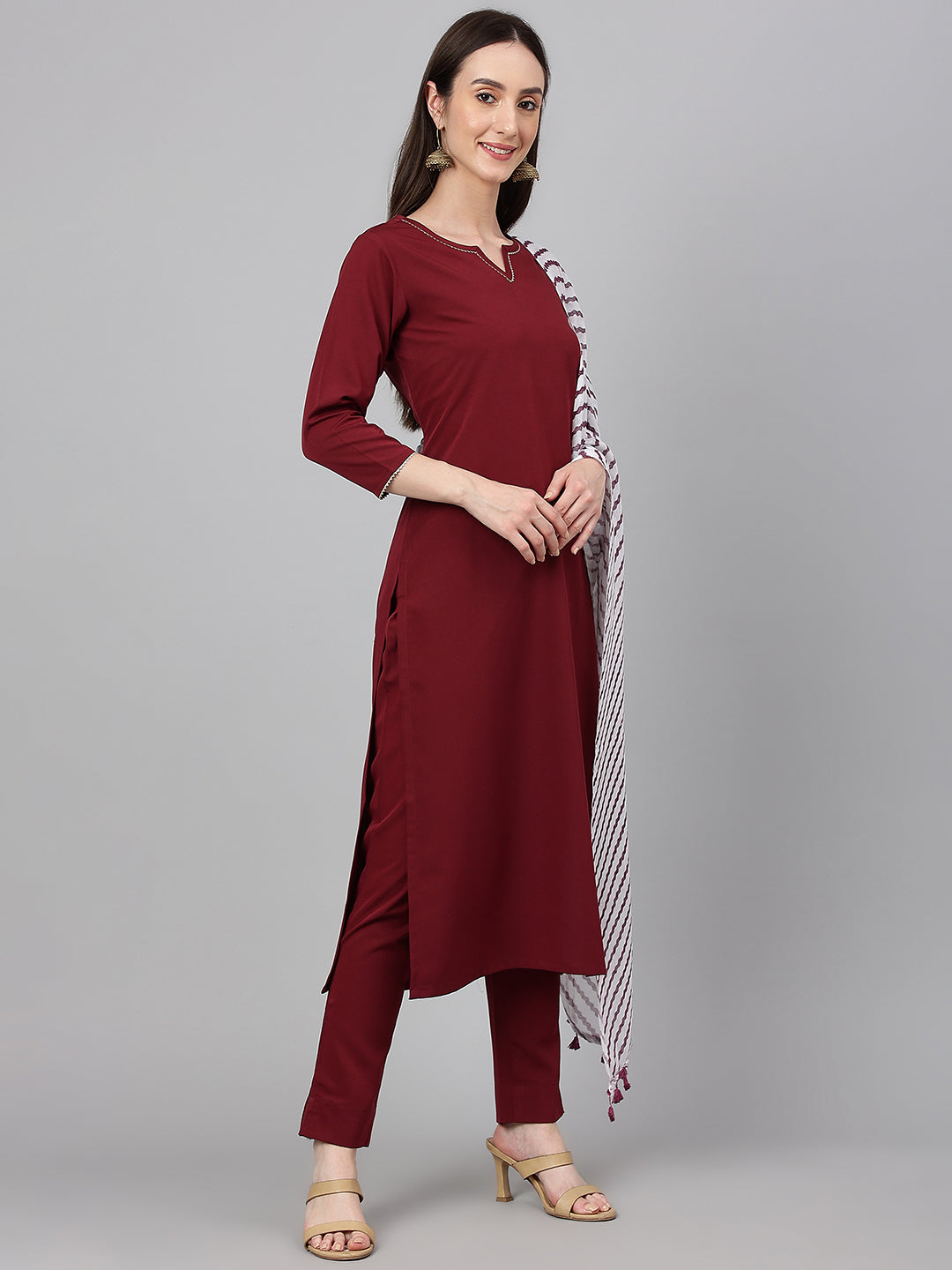Janasya Women's Maroon Crepe Solid Straight Festival Kurta Set - Distacart