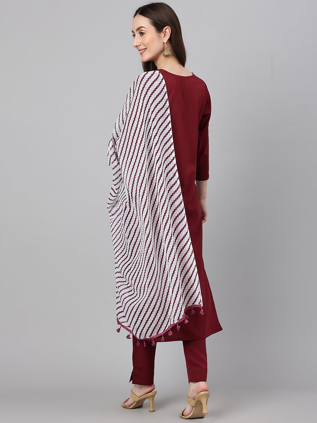 Janasya Women's Maroon Crepe Solid Straight Festival Kurta Set - Distacart