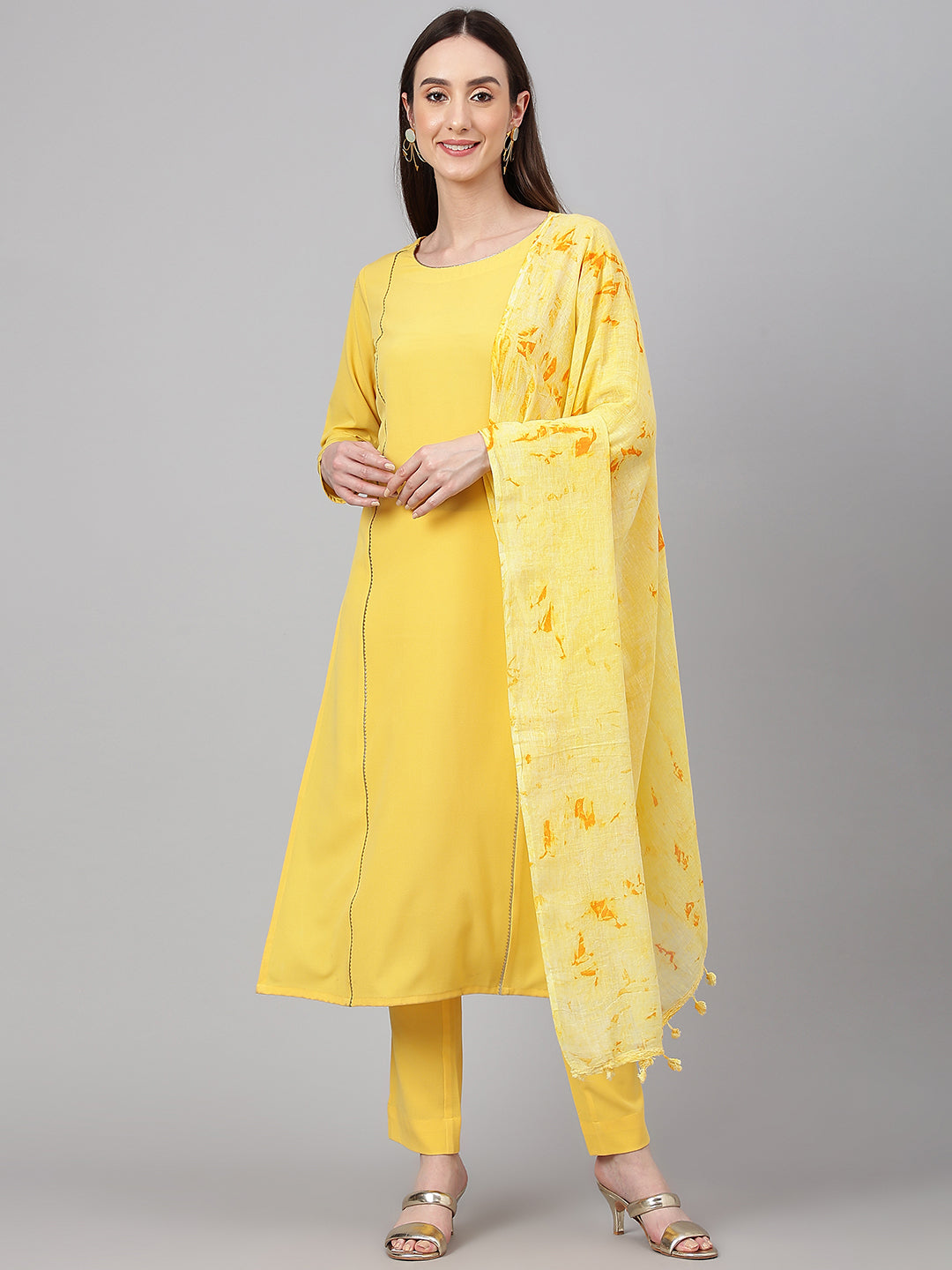 Janasya Women's Yellow Crepe Solid Straight Festival Kurta Set - Distacart