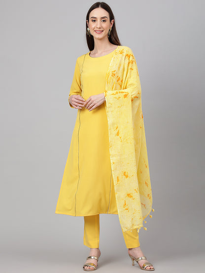 Janasya Women's Yellow Crepe Solid Straight Festival Kurta Set - Distacart