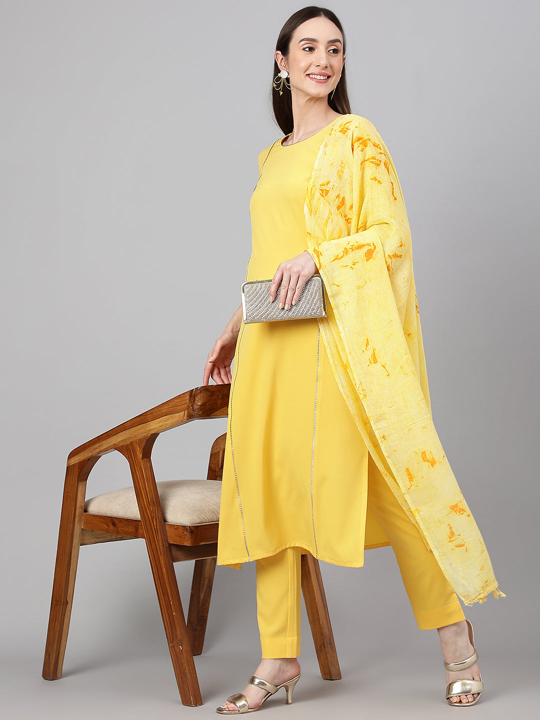 Janasya Women's Yellow Crepe Solid Straight Festival Kurta Set - Distacart