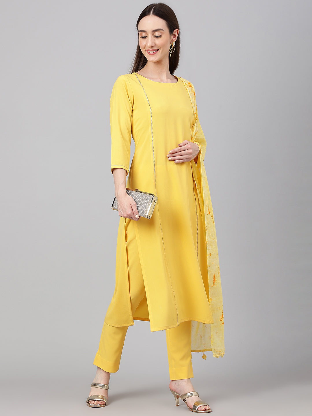 Janasya Women's Yellow Crepe Solid Straight Festival Kurta Set - Distacart