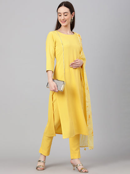 Janasya Women's Yellow Crepe Solid Straight Festival Kurta Set - Distacart