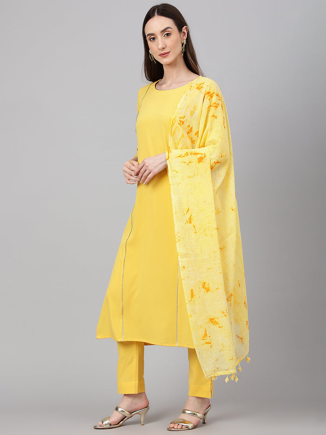 Janasya Women's Yellow Crepe Solid Straight Festival Kurta Set - Distacart