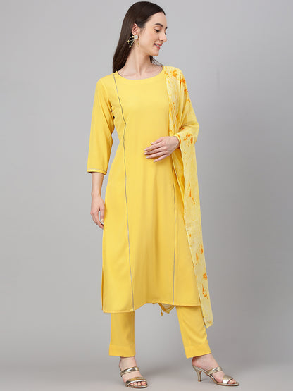 Janasya Women's Yellow Crepe Solid Straight Festival Kurta Set - Distacart
