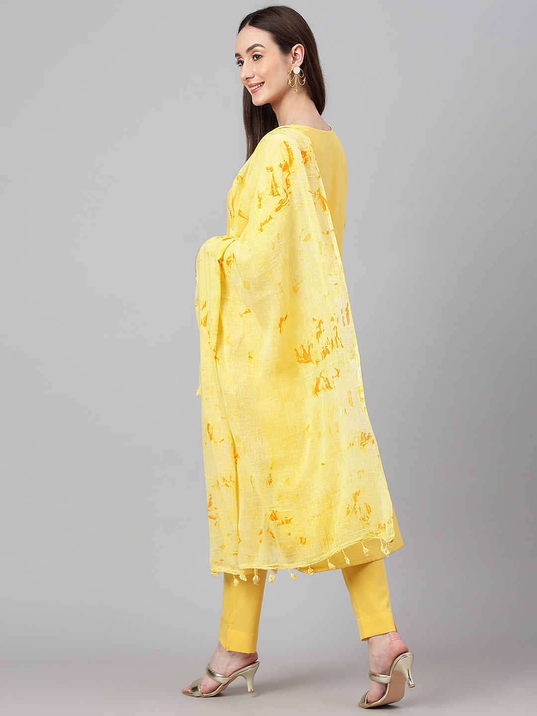 Janasya Women's Yellow Crepe Solid Straight Festival Kurta Set - Distacart