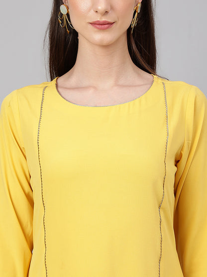 Janasya Women's Yellow Crepe Solid Straight Festival Kurta Set - Distacart