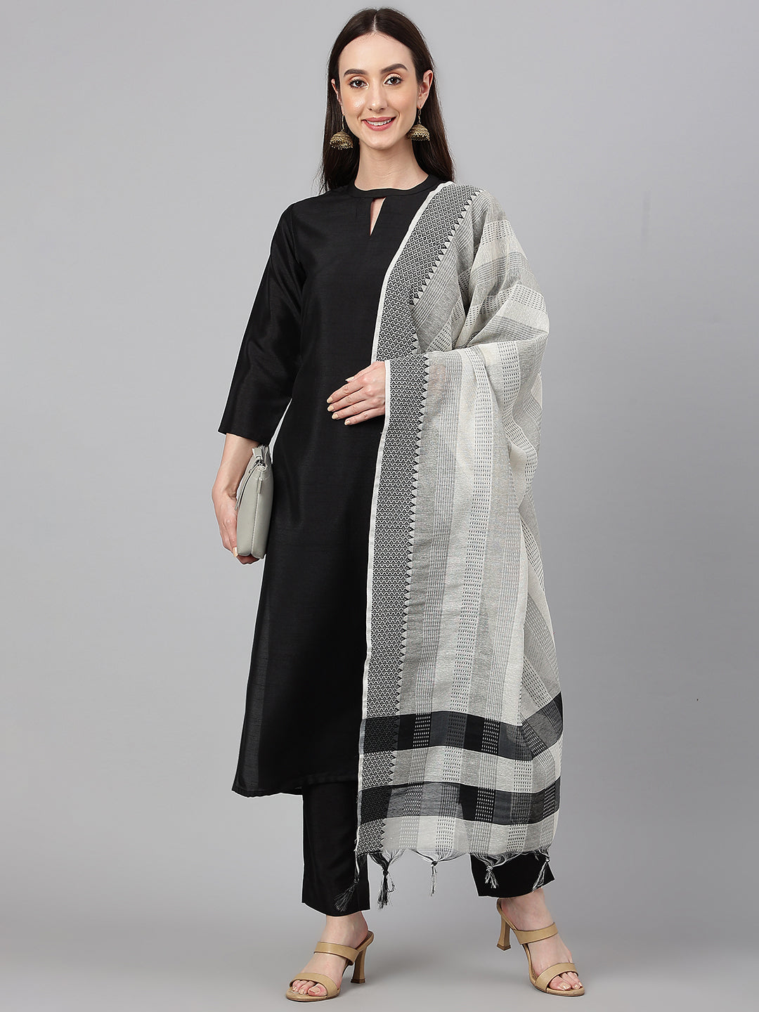 Janasya Women's Black Crepe Silk Solid Straight Festival Kurta Set - Distacart