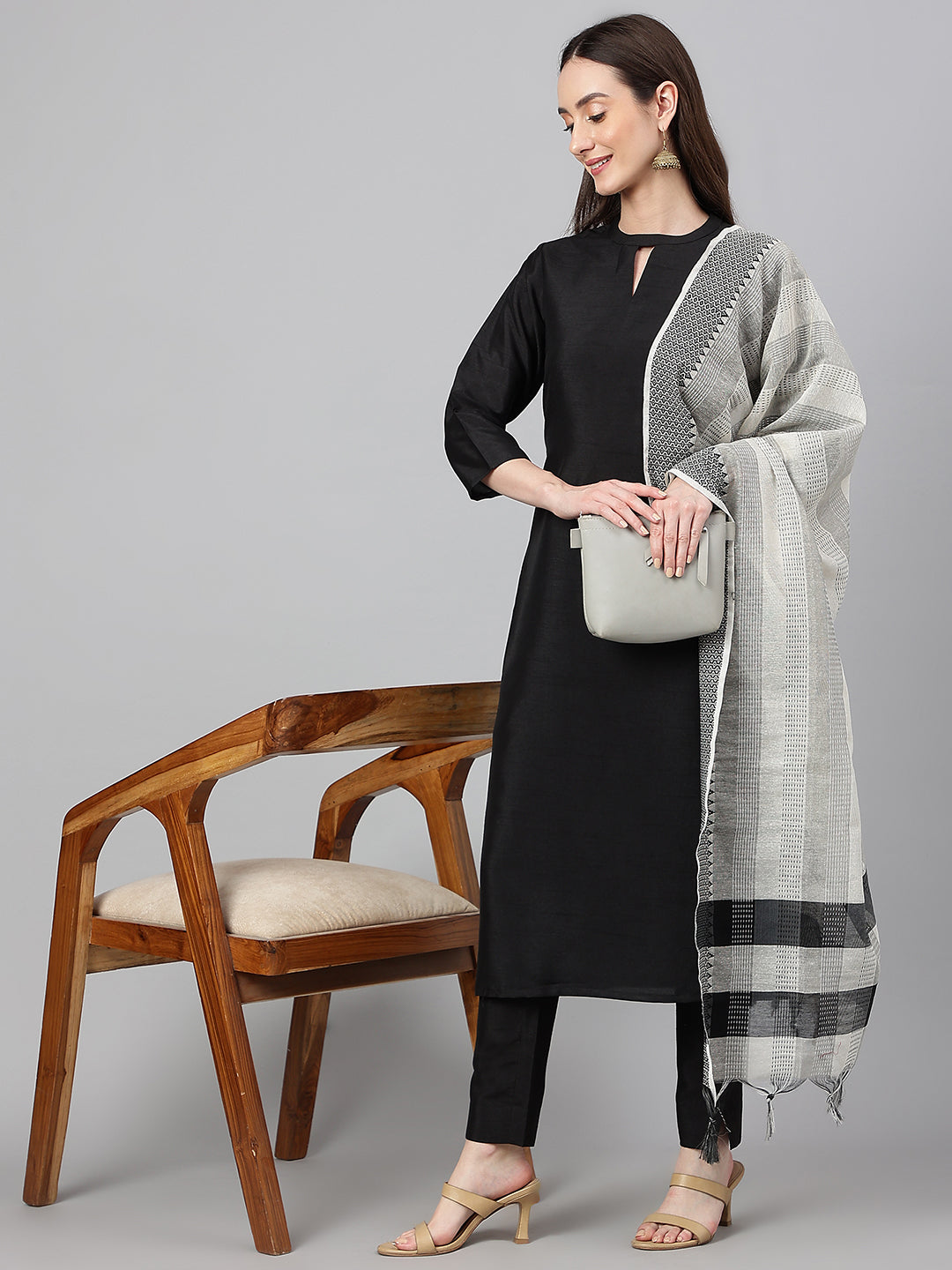 Janasya Women's Black Crepe Silk Solid Straight Festival Kurta Set - Distacart