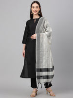 Thumbnail for Janasya Women's Black Crepe Silk Solid Straight Festival Kurta Set - Distacart