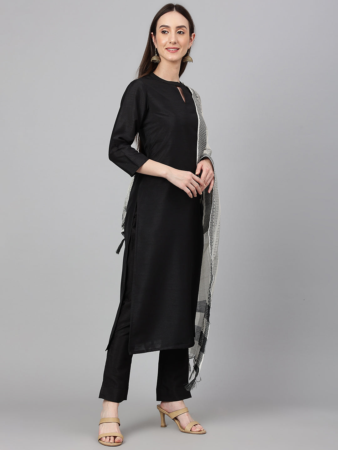 Janasya Women's Black Crepe Silk Solid Straight Festival Kurta Set - Distacart