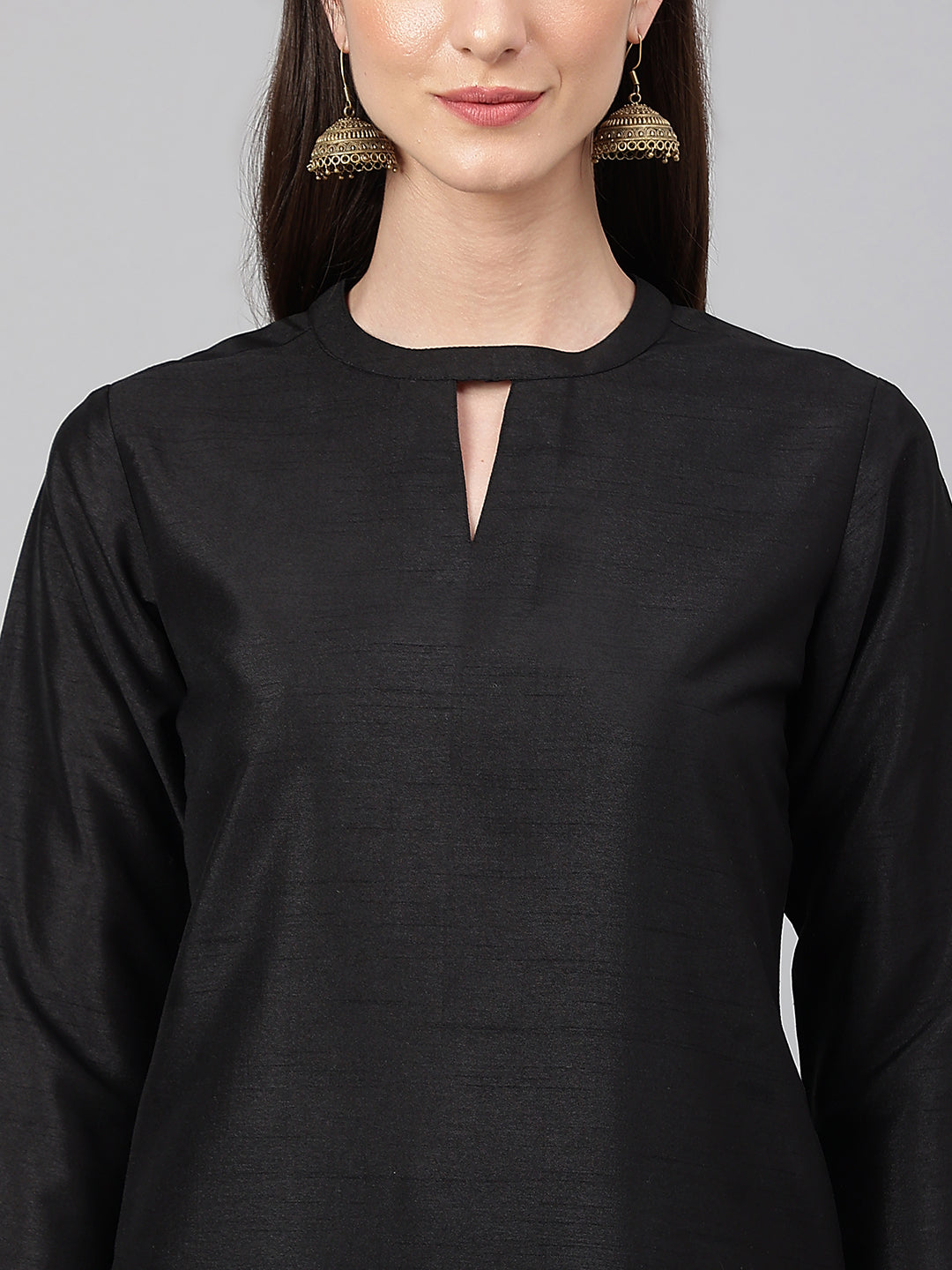 Janasya Women's Black Crepe Silk Solid Straight Festival Kurta Set - Distacart