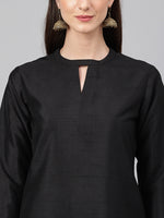 Thumbnail for Janasya Women's Black Crepe Silk Solid Straight Festival Kurta Set - Distacart