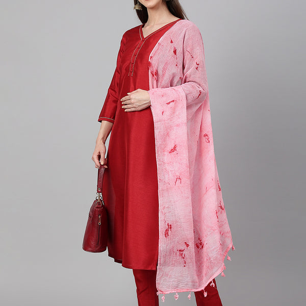 Janasya Women's Maroon Crepe Silk Solid Straight Festival Kurta Set - Distacart