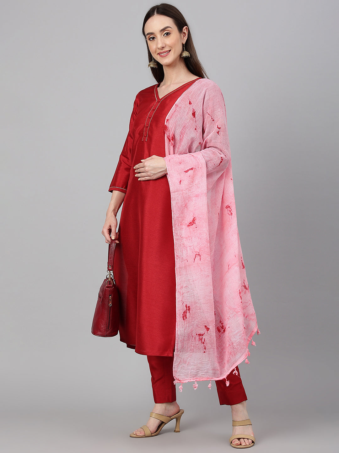 Janasya Women's Maroon Crepe Silk Solid Straight Festival Kurta Set - Distacart