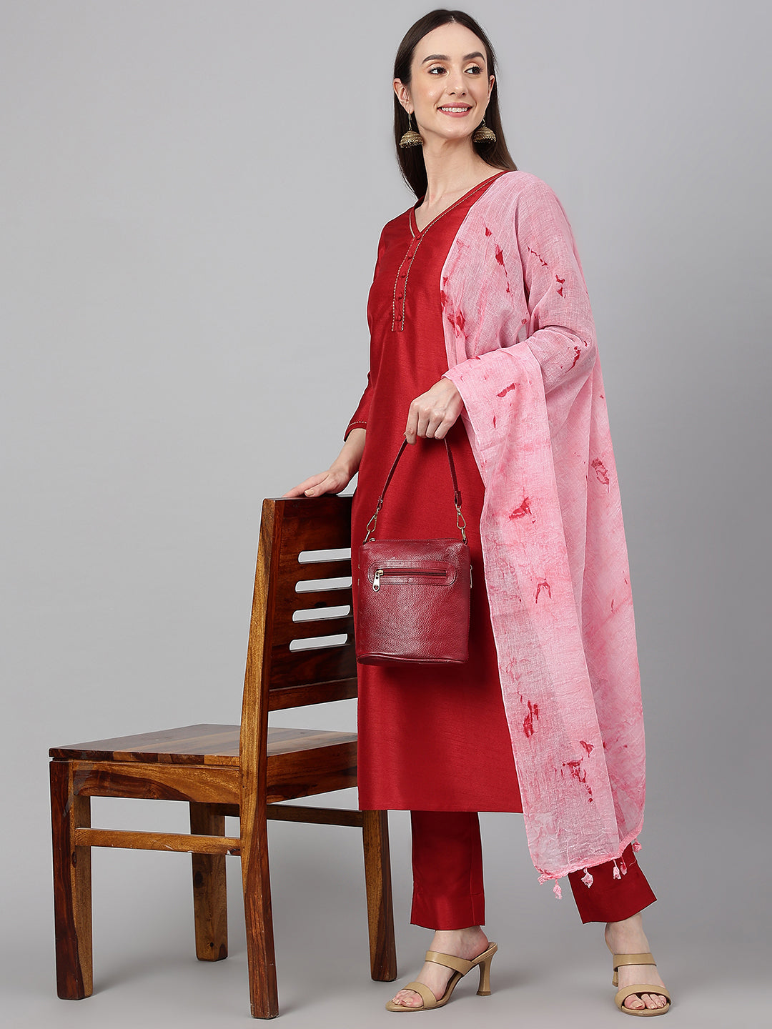 Janasya Women's Maroon Crepe Silk Solid Straight Festival Kurta Set - Distacart