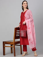 Thumbnail for Janasya Women's Maroon Crepe Silk Solid Straight Festival Kurta Set - Distacart