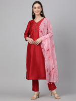 Thumbnail for Janasya Women's Maroon Crepe Silk Solid Straight Festival Kurta Set - Distacart