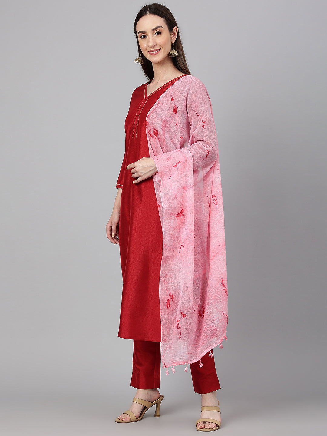 Janasya Women's Maroon Crepe Silk Solid Straight Festival Kurta Set - Distacart
