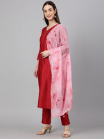 Thumbnail for Janasya Women's Maroon Crepe Silk Solid Straight Festival Kurta Set - Distacart