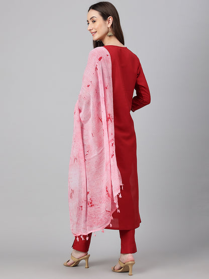 Janasya Women's Maroon Crepe Silk Solid Straight Festival Kurta Set - Distacart