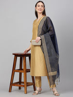 Thumbnail for Janasya Women's Gold Crepe Silk Solid Straight Festival Kurta Set - Distacart