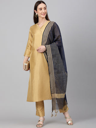 Janasya Women's Gold Crepe Silk Solid Straight Festival Kurta Set - Distacart