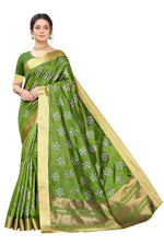 Thumbnail for Vamika Green Cotton Polyster Silk Weaving Saree (Kerala Cherry)