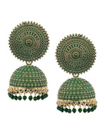 Thumbnail for Mominos Fashion Joharkamal Gold-Plated Meenakari Jhumkas For Women & Girls (Green) - Distacart