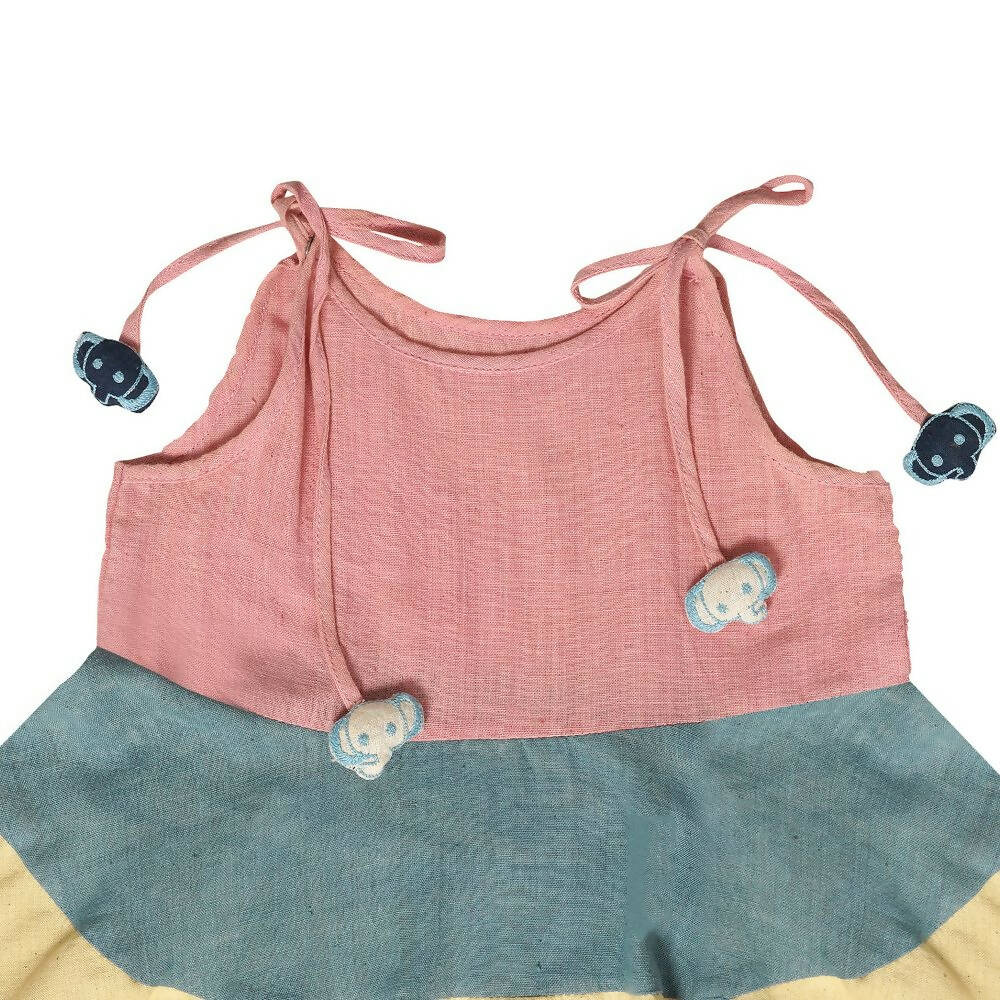 Mhyssa Sleeveless Flared Frock With Tie Ups - Pink - Distacart