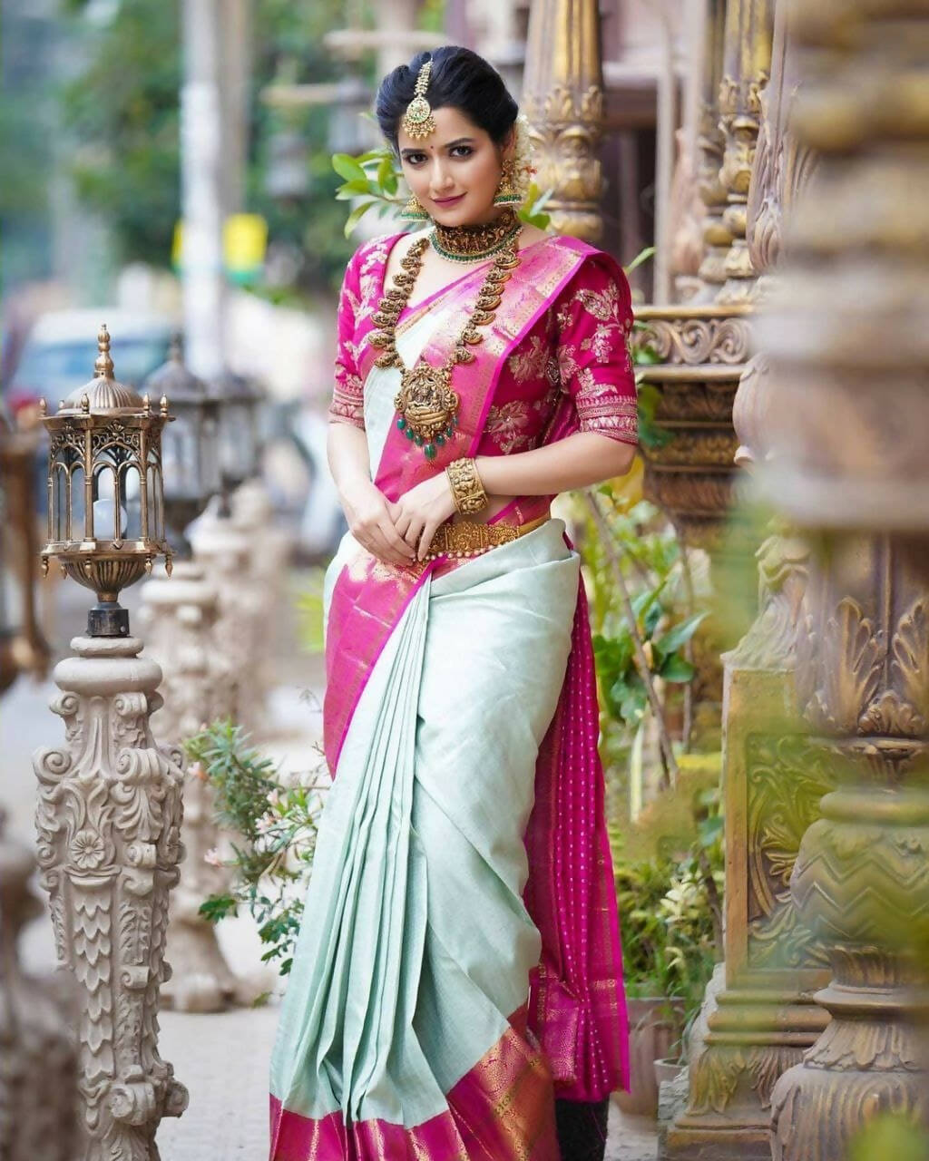 DEIANA'S Beautiful Golden Jari with New Design Soft Lichi Silk Saree - Pista - Distacart