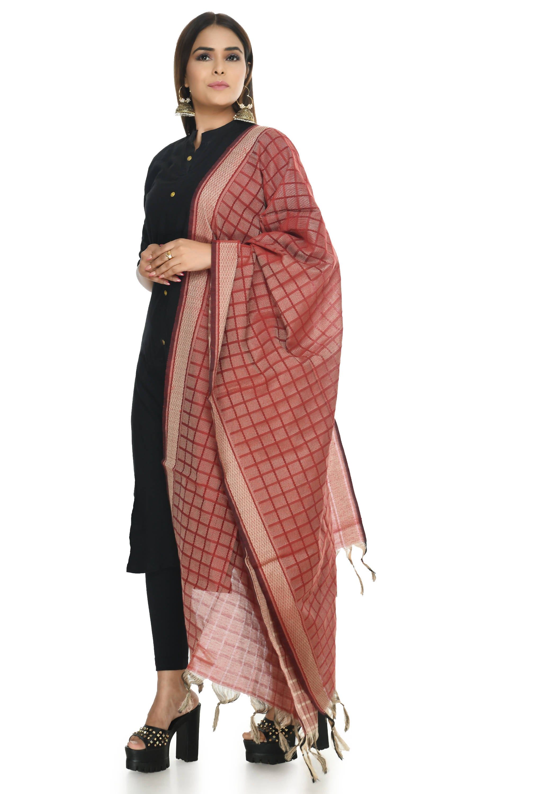 Mominos Fashion Moeza Handloom Cotton Maroon Dupatta For Women - Distacart