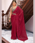 Thumbnail for Maroon Georgette Swaroski Work Saree With Unstitched Blouse Piece - Juhi - Distacart