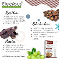 Thumbnail for Elecious Naturals Amla, Reetha, Shikakai 3-in-1 Powder For Hair Cleanser - Distacart