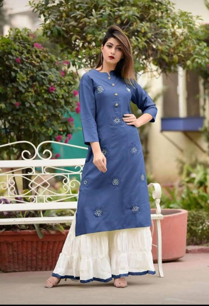 Vamika Blue Embroidery Rayon Party And Casual Wear Kurta Set