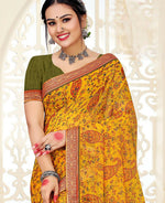 Thumbnail for Yellow Chiffon Brasso Printed Saree With Unstitched Blouse Piece - Jyoti - Distacart